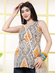 Women Grey Printed Straight Tunic