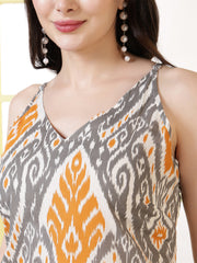 Women Grey Printed Straight Tunic