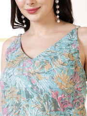 Women Blue Printed Straight Tunic