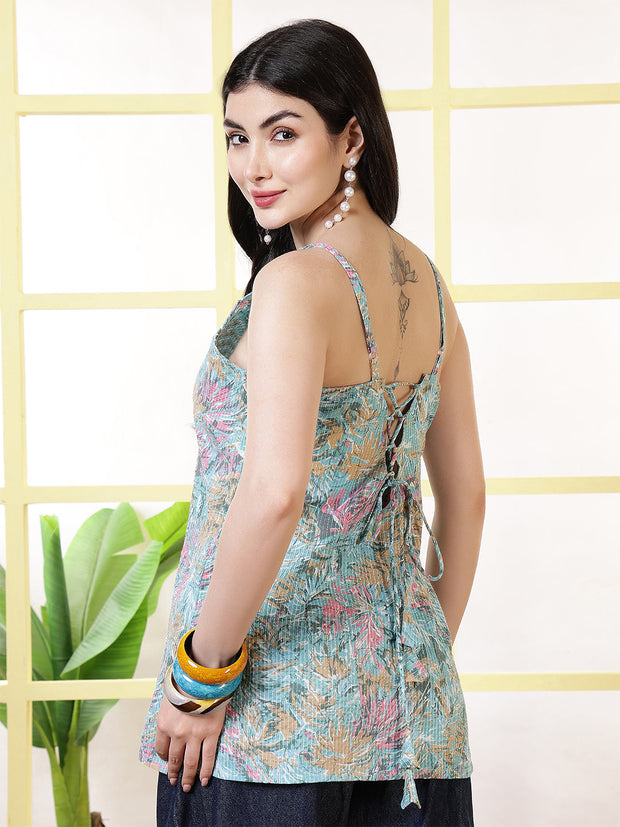 Women Blue Printed Straight Tunic