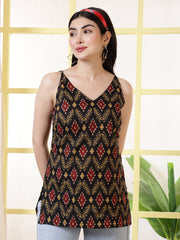 Women Black Printed Straight Tunic