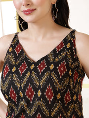 Women Black Printed Straight Tunic