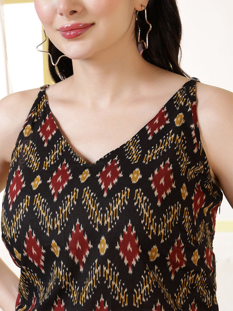 Women Black Printed Straight Tunic