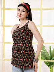 Women Black Printed Straight Tunic