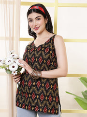 Women Black Printed Straight Tunic