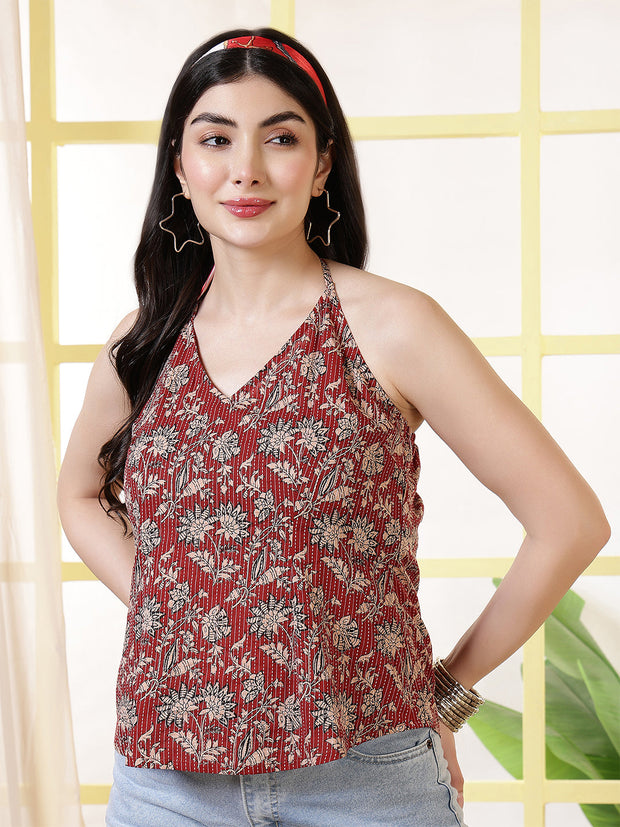 Women Maroon Printed Straight Tunic