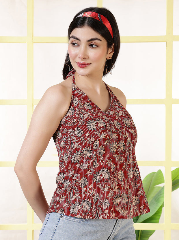 Women Maroon Printed Straight Tunic