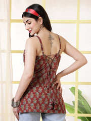 Women Maroon Printed Straight Tunic
