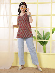 Women Maroon Printed Straight Tunic
