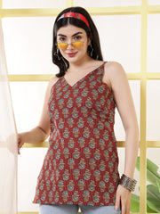 Women Maroon Printed Straight Tunic