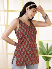 Women Maroon Printed Straight Tunic