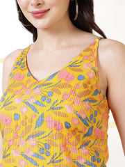 Women Yellow Printed Straight Tunic