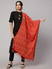 Women Grey Printed And Red Bandhini Dupatta Combo, Pack Of Two