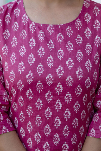 Women Pink Ethnic Printed Straight kurta With Palazzo and dupatta ...