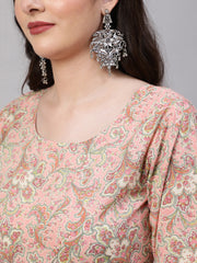 Women Pink Ethnic Printed Kurta With Palazzo And Dupatta