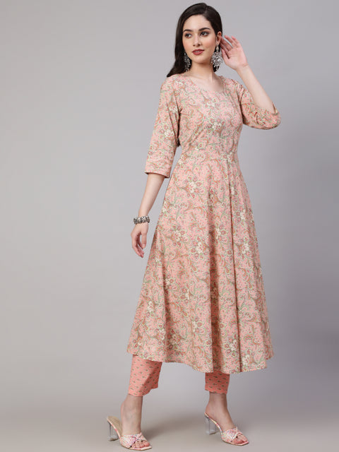 Women Pink Ethnic Printed Kurta With Palazzo And Dupatta