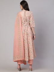 Women Pink Ethnic Printed Kurta With Palazzo And Dupatta