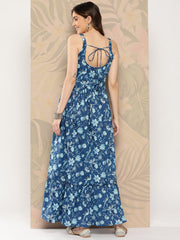 Women Blue Abstract Printed Shoulder Strap Dress