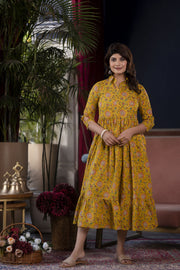 Women Yellow Floral Printed Flared Dress