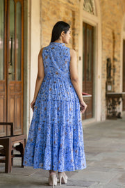 Women Blue Floral Printed Sleeveless Georgette Dress