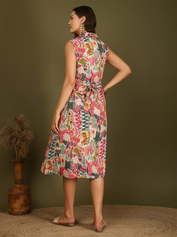 Women Multi colure Printed Sleeveless A-Line Dress