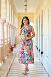 Women Multi colure Printed Sleeveless A-Line Dress