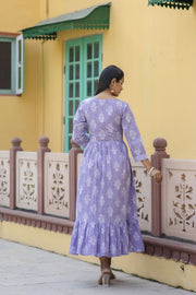 Women Purple Ethnic Printed Flared Dress