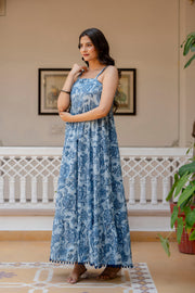 Women Blue Ethnic Printed Flared Dress