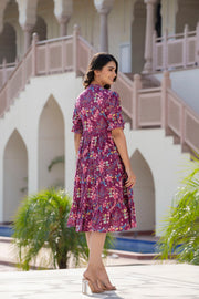 Women Burgundy Printed Flared Dress