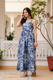 Women Blue Printed Flared Dress