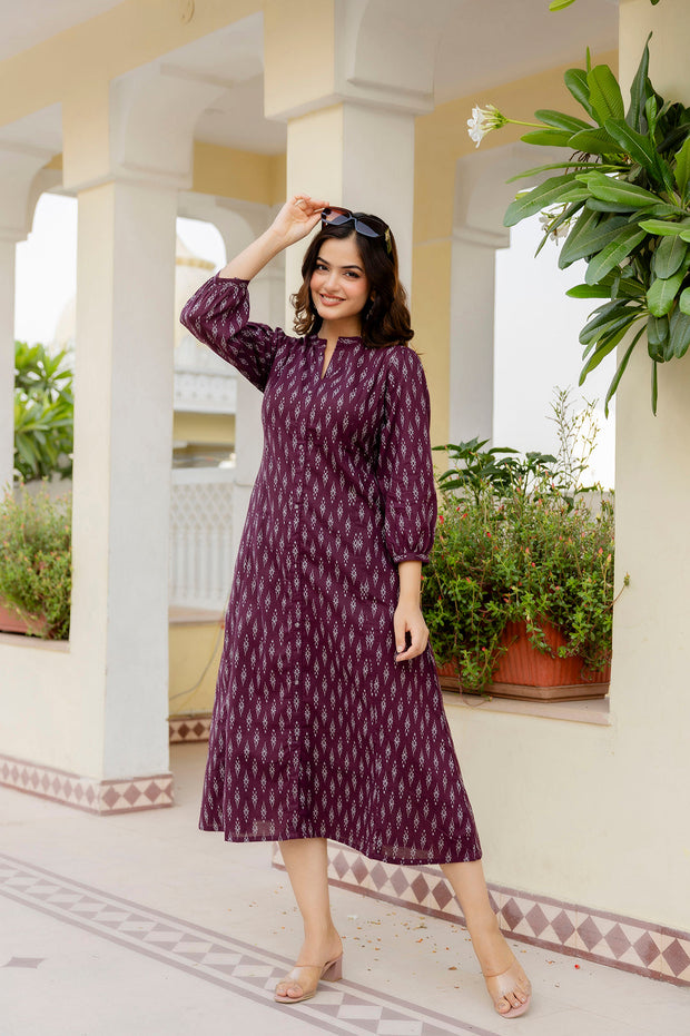 Women Purple Ethnic Printed Flared Dress