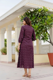 Women Purple Ethnic Printed Flared Dress