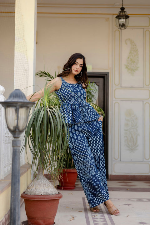 Women Navy Blue Printed Co-Ord set