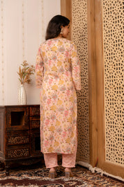 Women Pink Printed Straight Kurta And Trouser With Dupatta