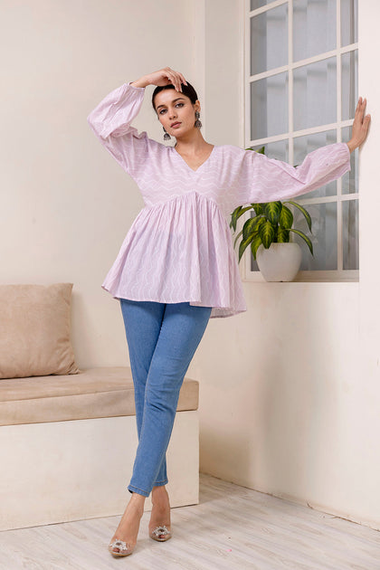 Women Pink Zig Zag Print V-Neck Peplum Tunic – Nayo Clothing