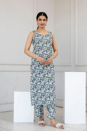 Women Off White Printed Straight Kurta With Trouser