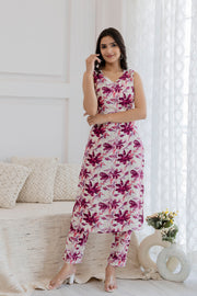 Women Off White Printed Straight Kurta With Trouser