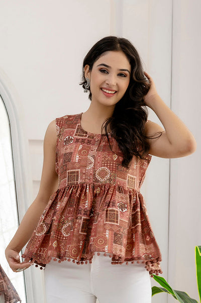 Women Mauve Printed Peplum Tunic