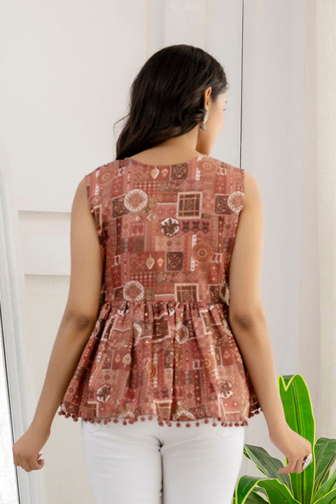 Women Mauve Printed Peplum Tunic