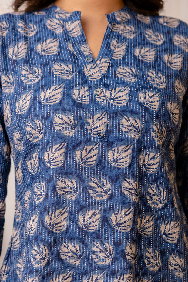 Women Blue Printed Straight Tunic