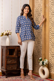 Women Blue Printed Straight Tunic