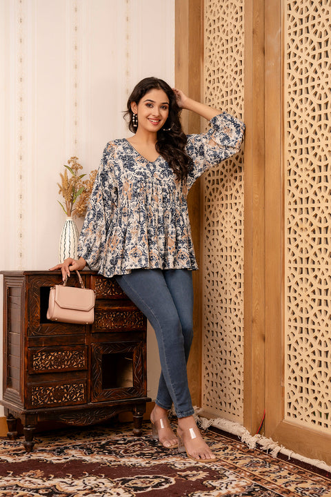 Women Blue Printed Peplum Tunic