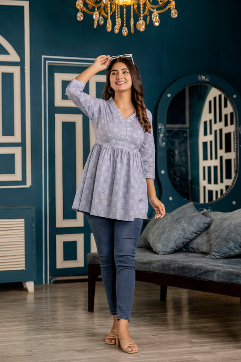 Women Blue Printed Peplum Tunic