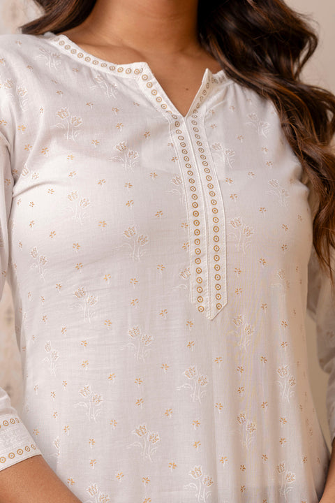 Women White Printed Straight Tunic