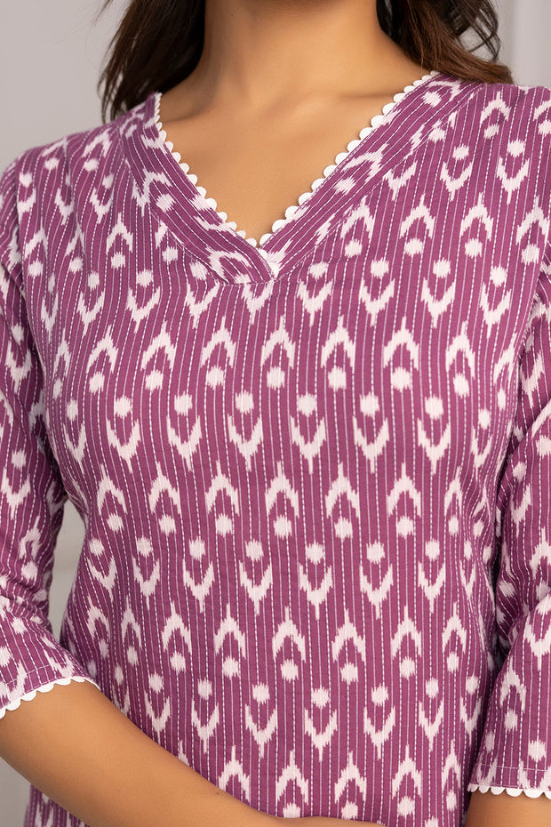 Women Purple Printed Straight Tunic