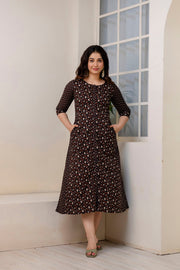 Women Black Ethnic Printed Flared Dress