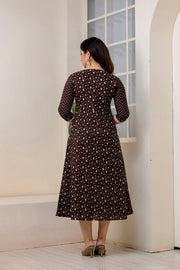 Women Black Ethnic Printed Flared Dress