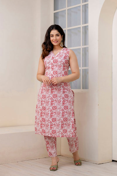 Women Off White Color Printed Straight Kurta With Trouser