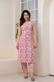 Women Off White Color Printed Straight Kurta With Trouser