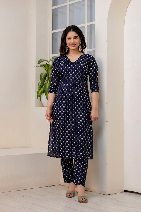 Women Black Ethnic Printed Kurta And Trouser With Dupatta